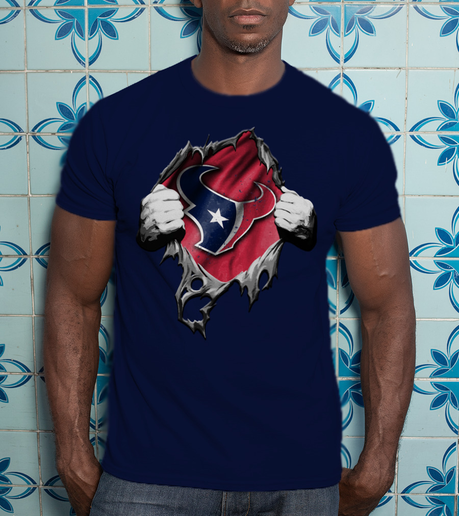 Torn Houston Texans Logo Hidden Beneath Rip Effect T-Shirt