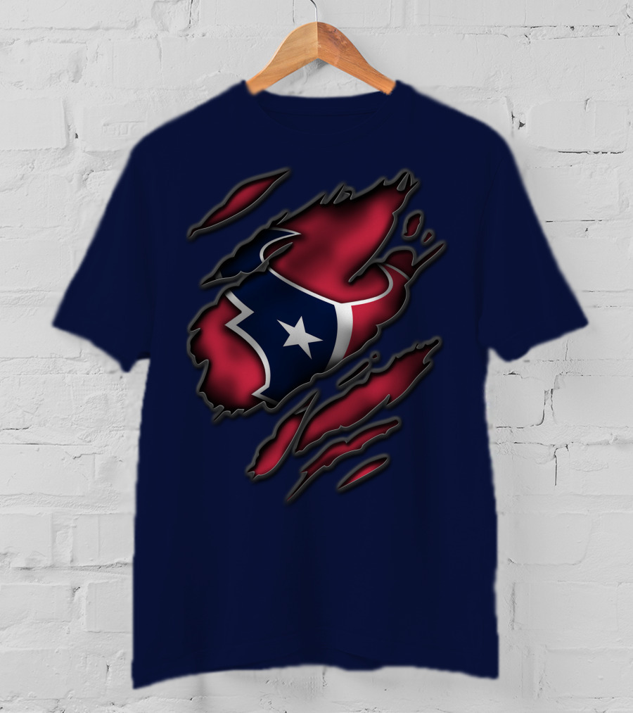 Torn Houston Texans Star Logo Ripped Flag T-Shirt