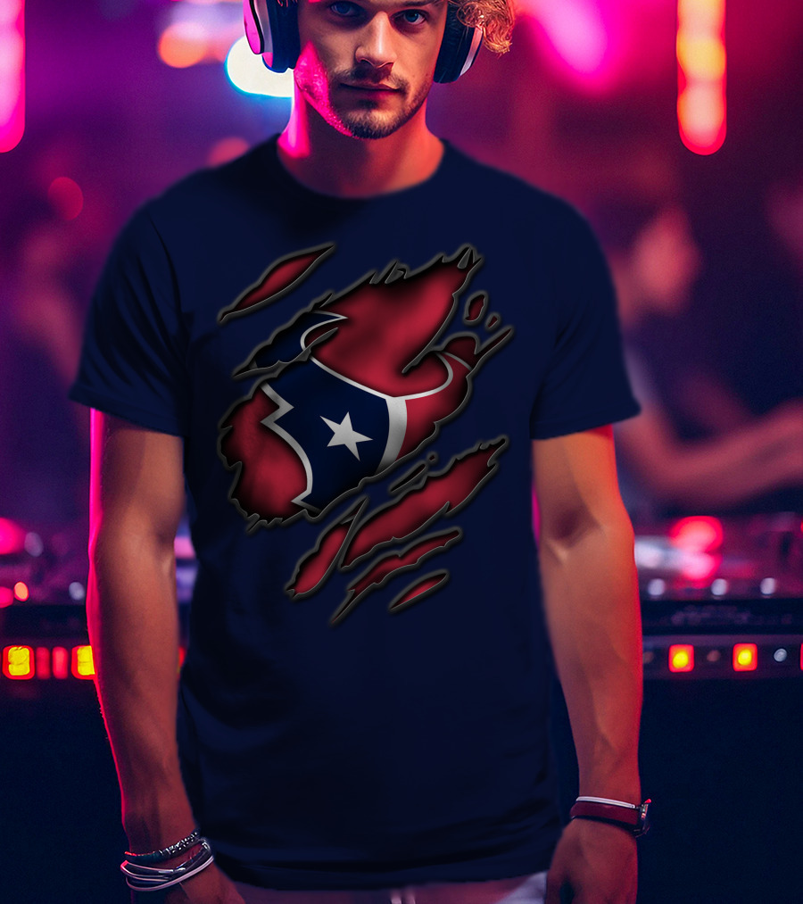Torn Houston Texans Star Logo Ripped Flag T-Shirt
