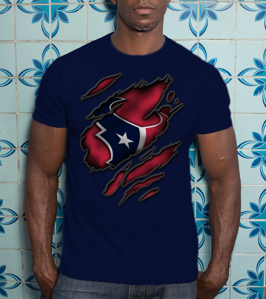 Torn Houston Texans Star Logo Ripped Flag T-Shirt