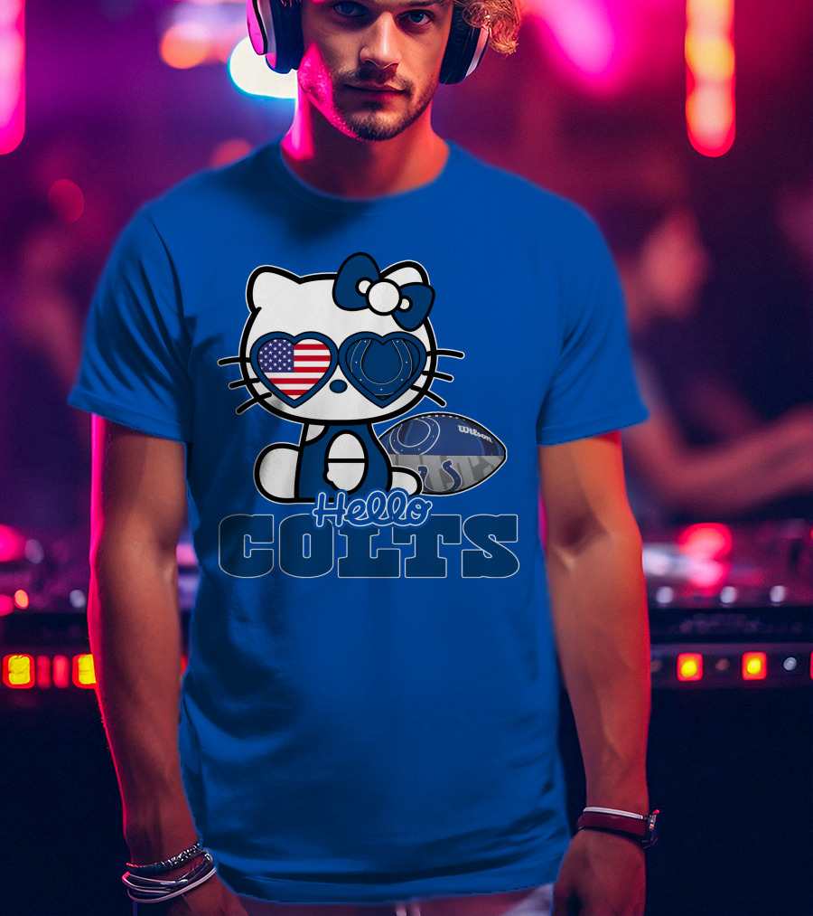 Hello Kitty Indianapolis Colts Football Fan USA Flag T-Shirt