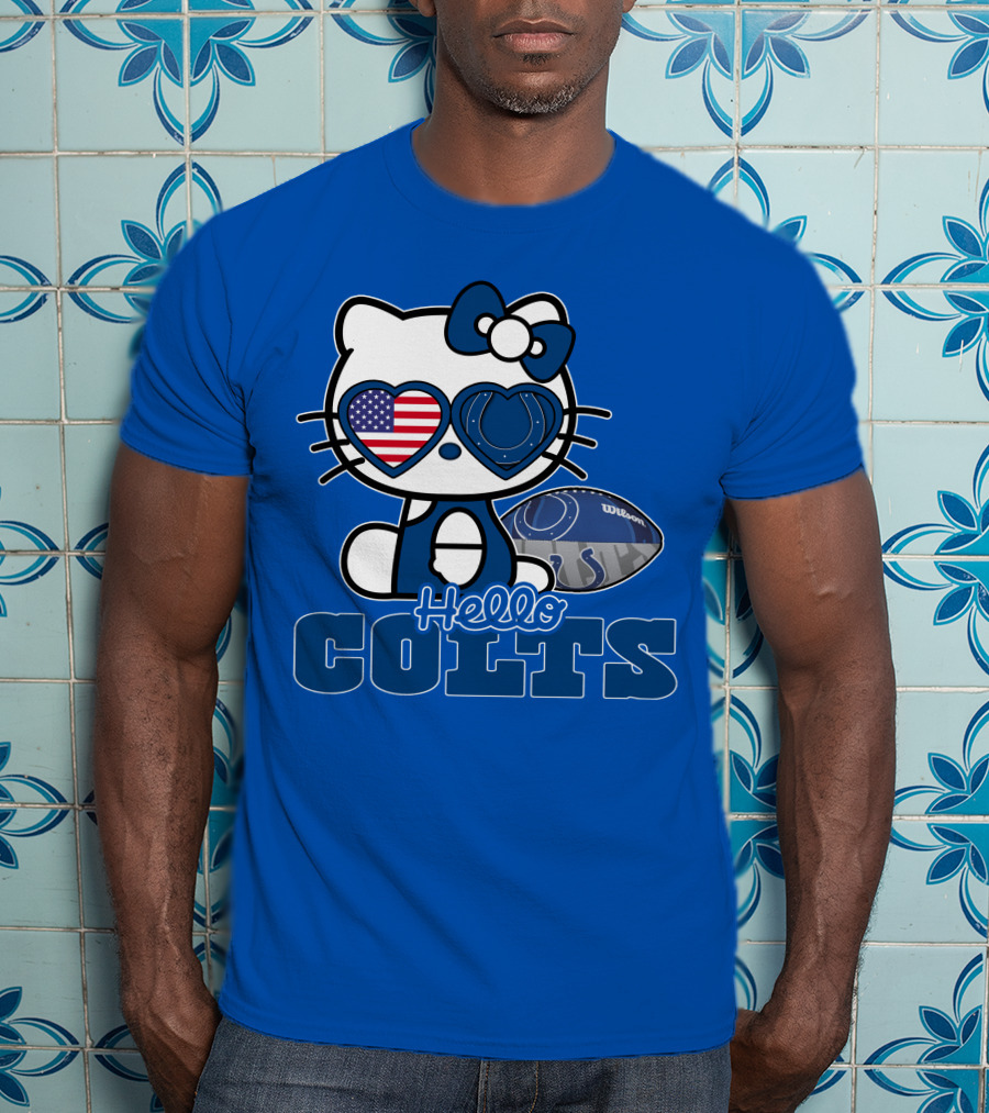 Hello Kitty Indianapolis Colts Football Fan USA Flag T-Shirt