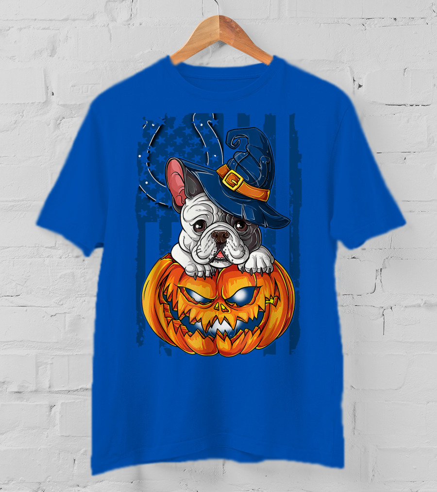 Hlw Bulldog Witch Hat Pumpkin Indianapolis Colts T-Shirt