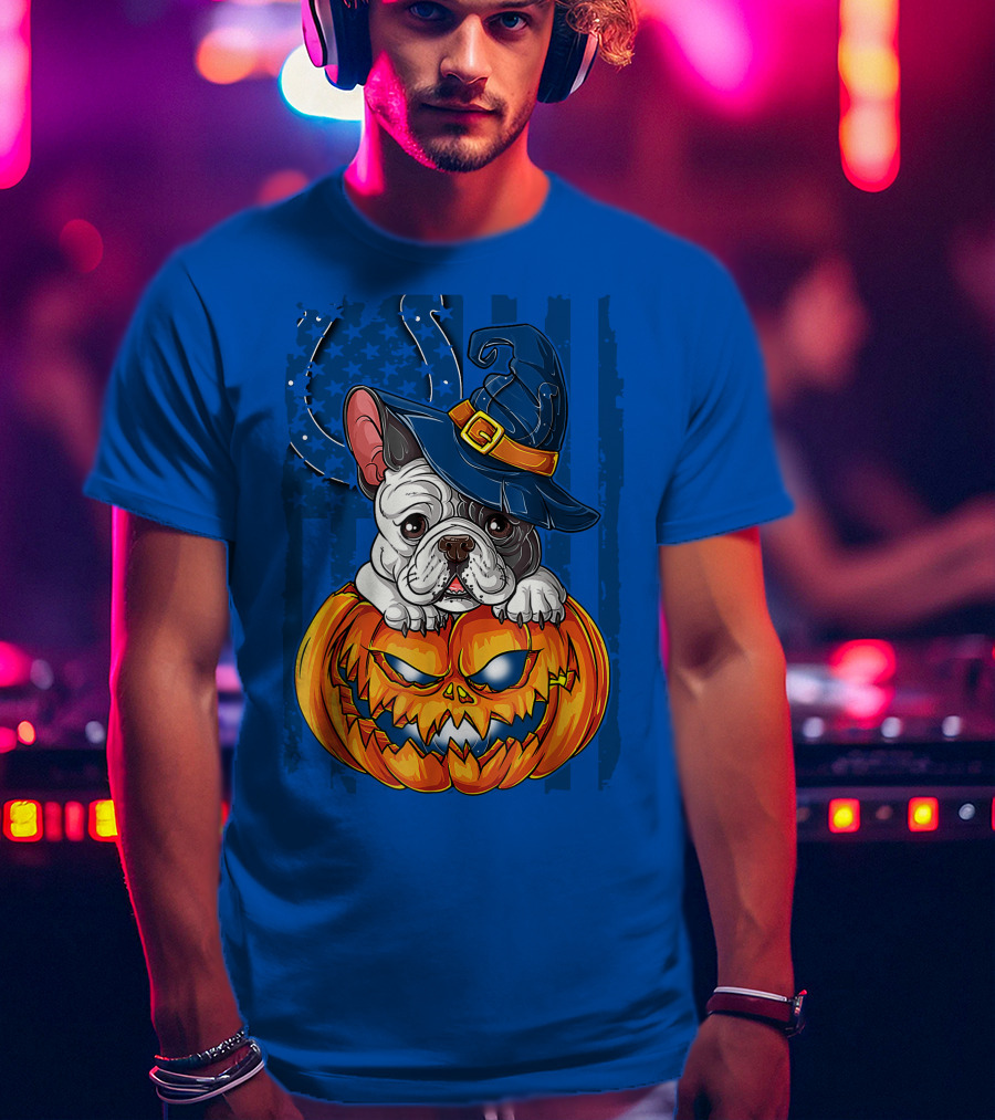 Hlw Bulldog Witch Hat Pumpkin Indianapolis Colts T-Shirt