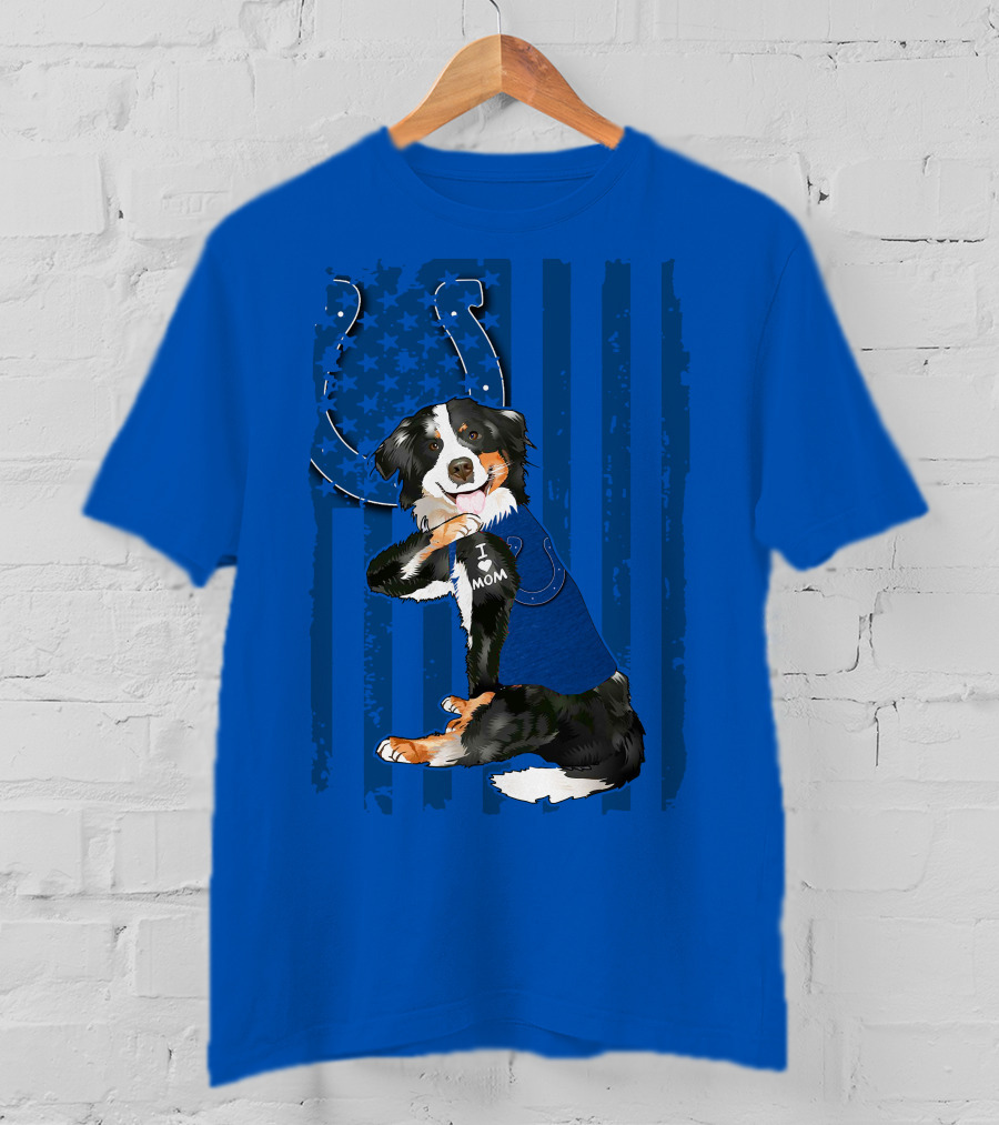Border Collie I Love Mom Indianapolis Colts American Flag T-Shirt