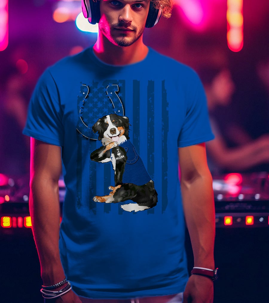 Border Collie I Love Mom Indianapolis Colts American Flag T-Shirt