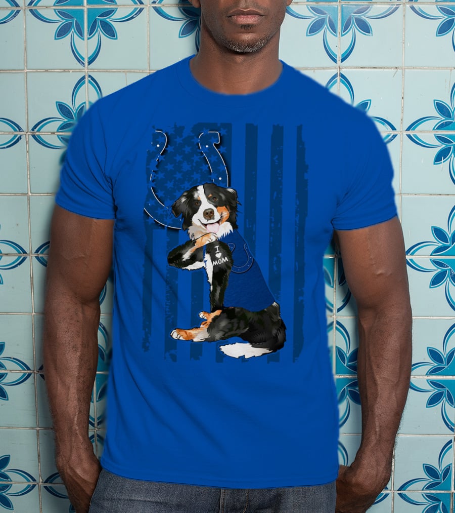 Border Collie I Love Mom Indianapolis Colts American Flag T-Shirt