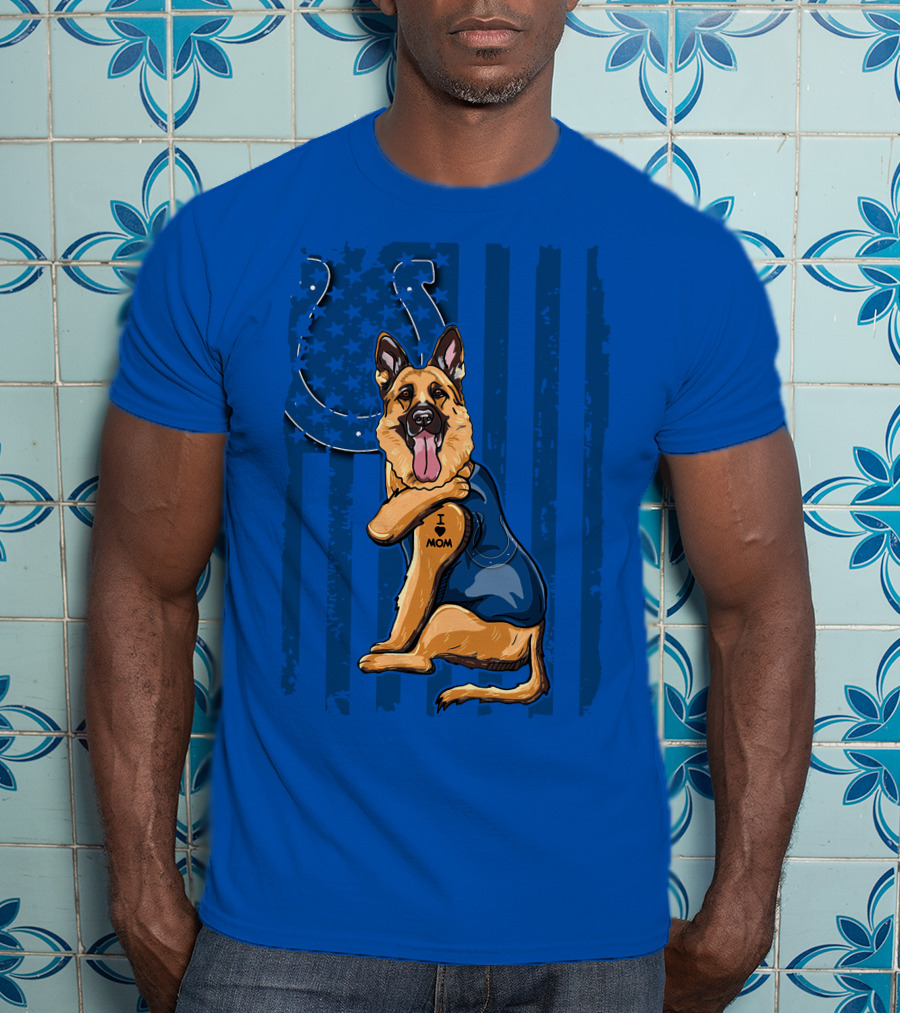 German Shepherd I Love Mom Indianapolis Colts American Flag T-Shirt