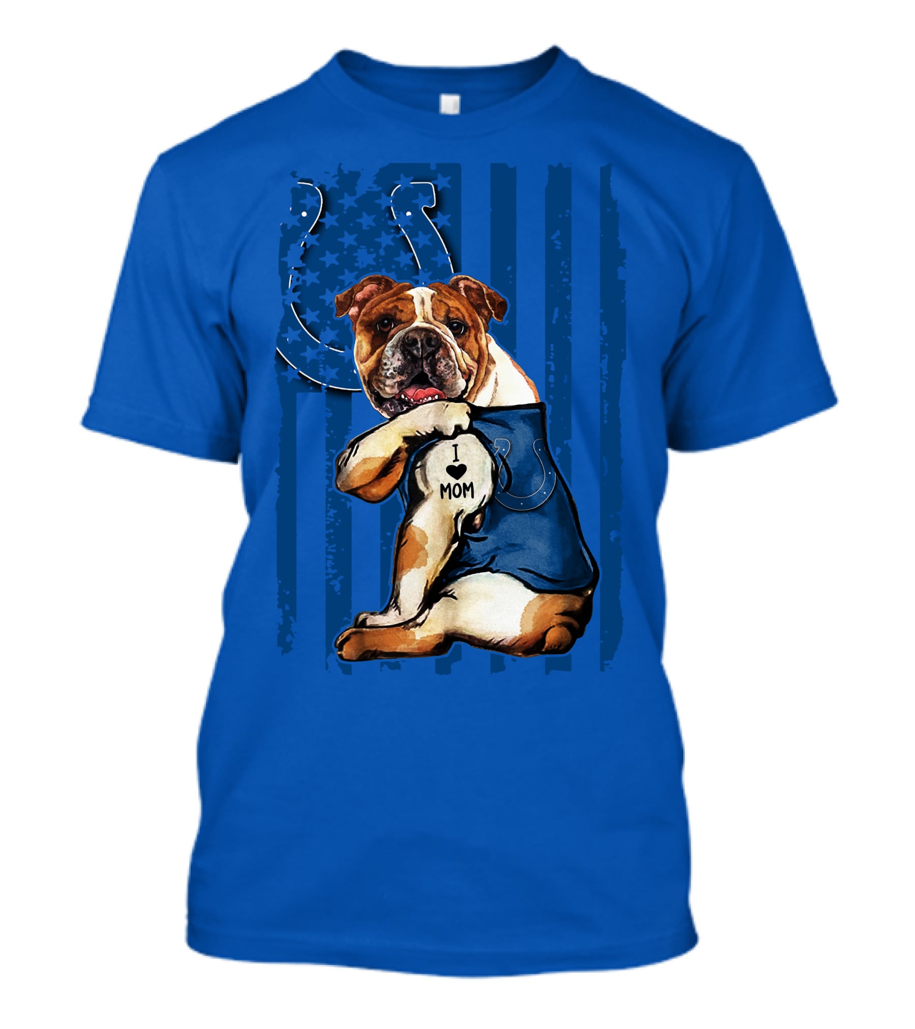 Indianapolis Colts Bulldog I Love Mom American Flag T-Shirt