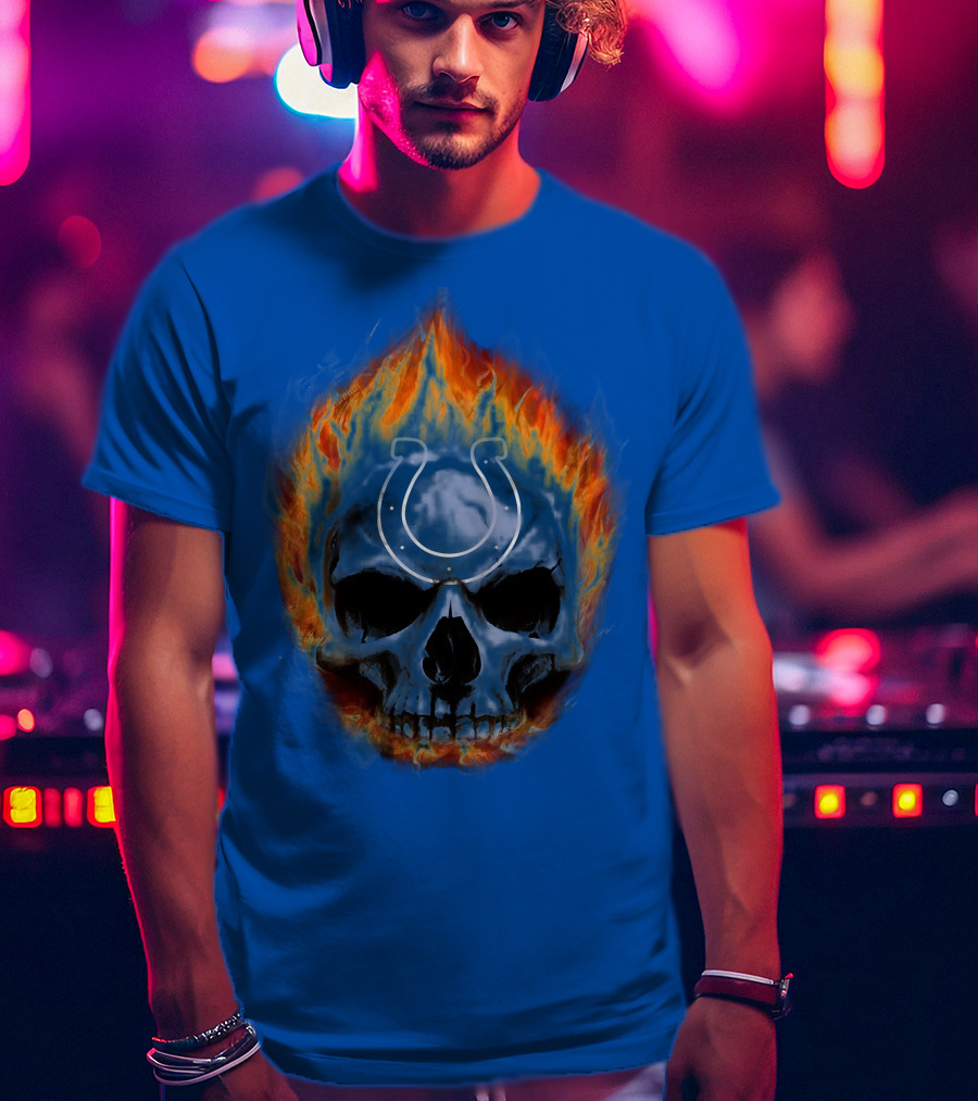 Indianapolis Colts Flaming Skull T-Shirt
