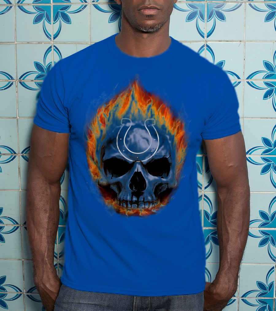 Indianapolis Colts Flaming Skull T-Shirt