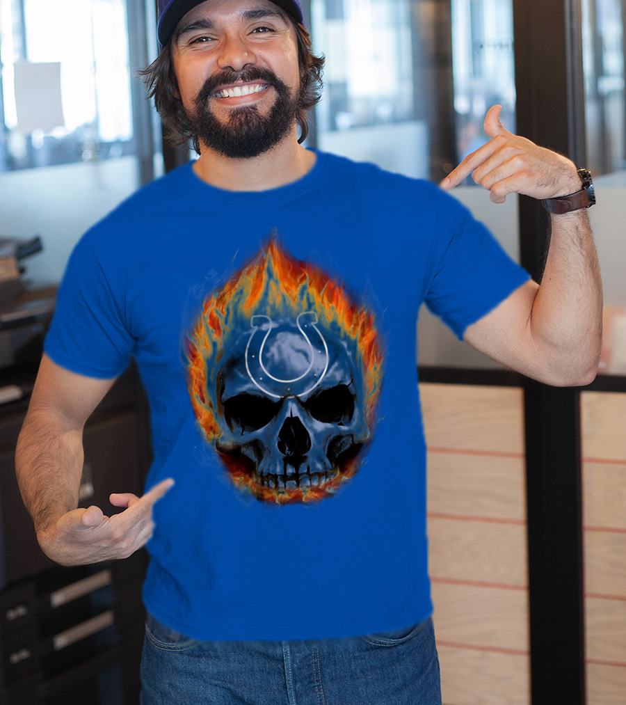 Indianapolis Colts Flaming Skull T-Shirt