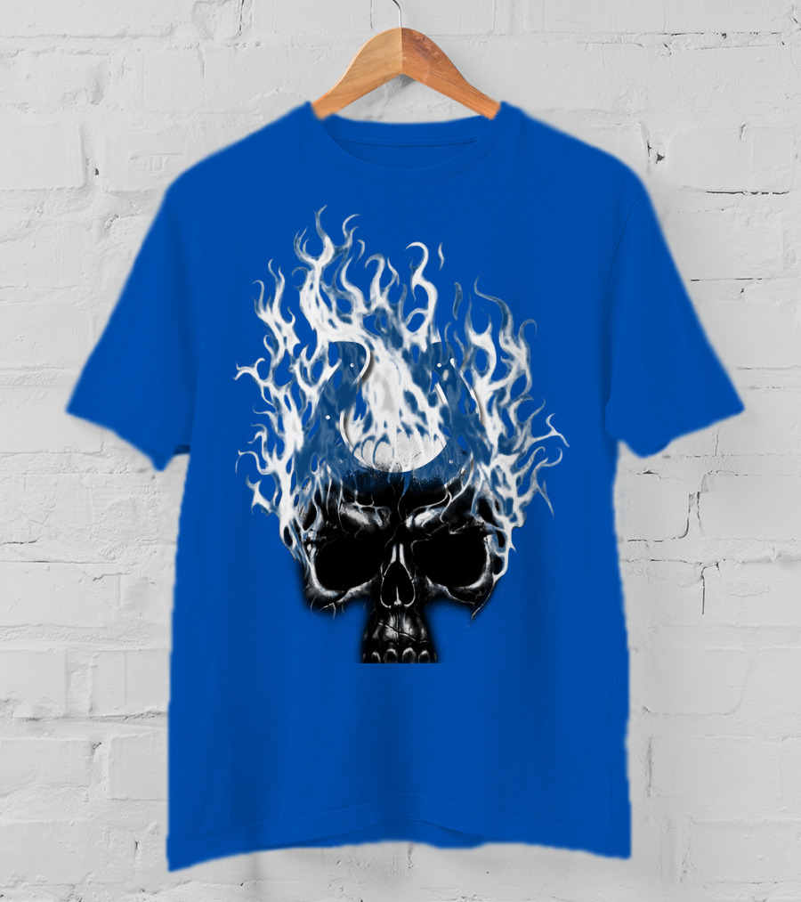 Indianapolis Colts 04 Skull With Horseshoe And Flames T-Shirt