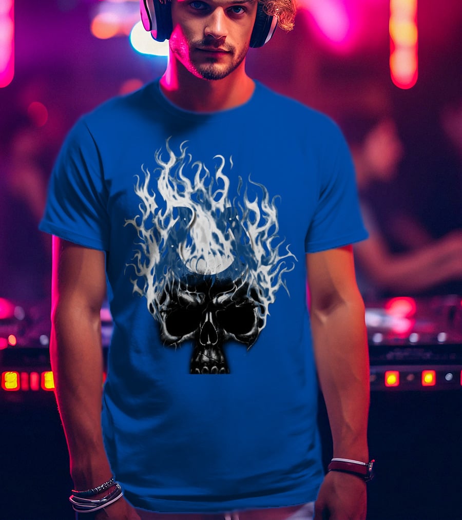 Indianapolis Colts 04 Skull With Horseshoe And Flames T-Shirt