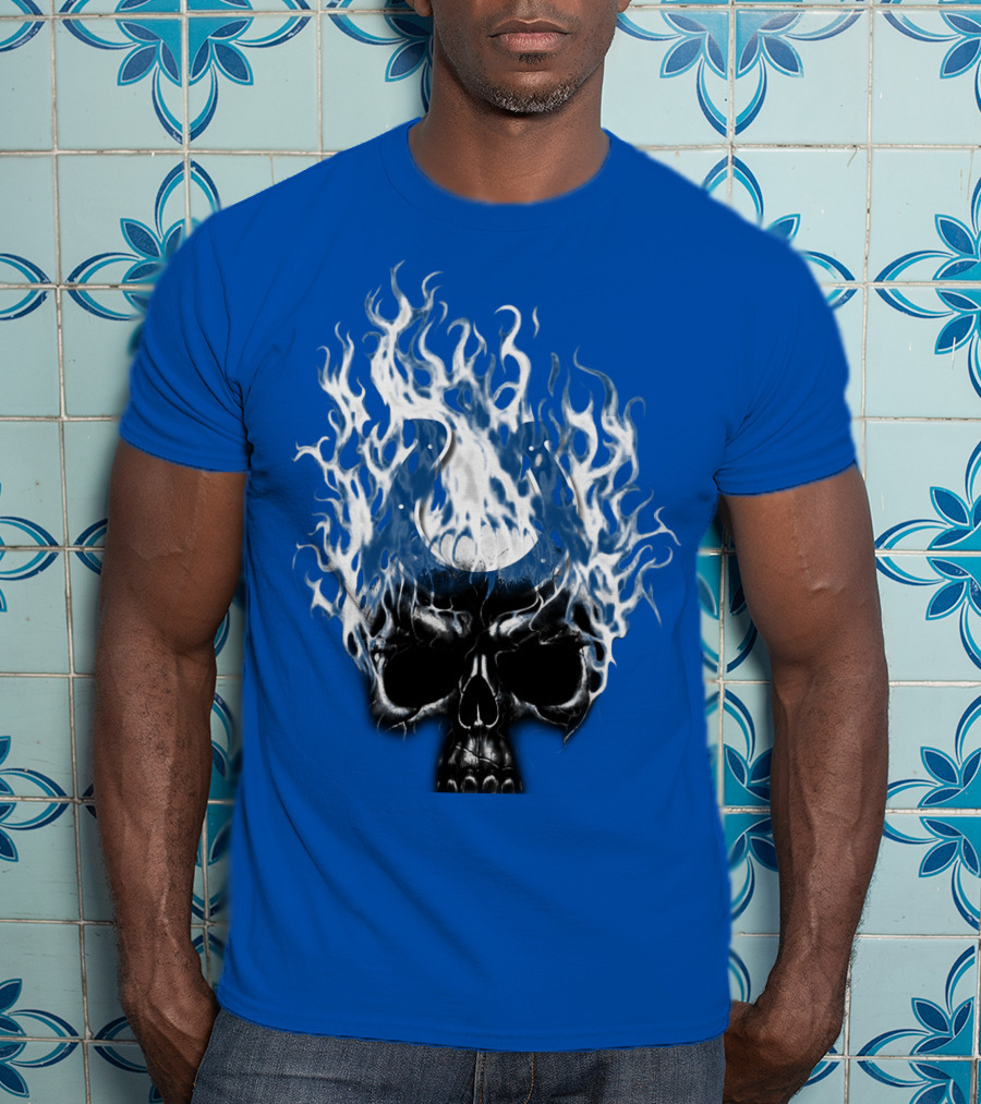 Indianapolis Colts 04 Skull With Horseshoe And Flames T-Shirt