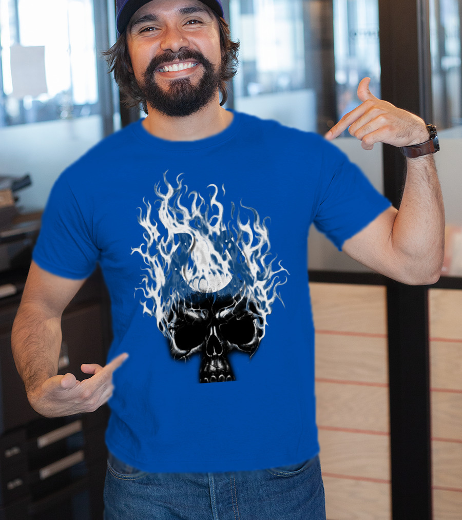 Indianapolis Colts 04 Skull With Horseshoe And Flames T-Shirt