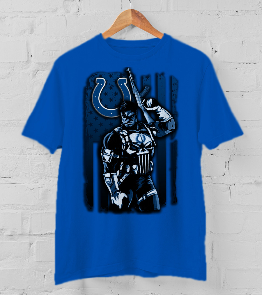 Indianapolis Colts Punisher Nfl Crossover 26 Blue Flag T-Shirt
