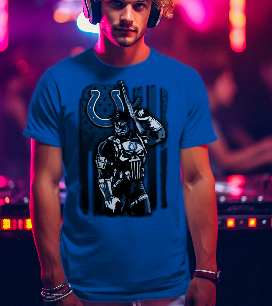 Indianapolis Colts Punisher Nfl Crossover 26 Blue Flag T-Shirt
