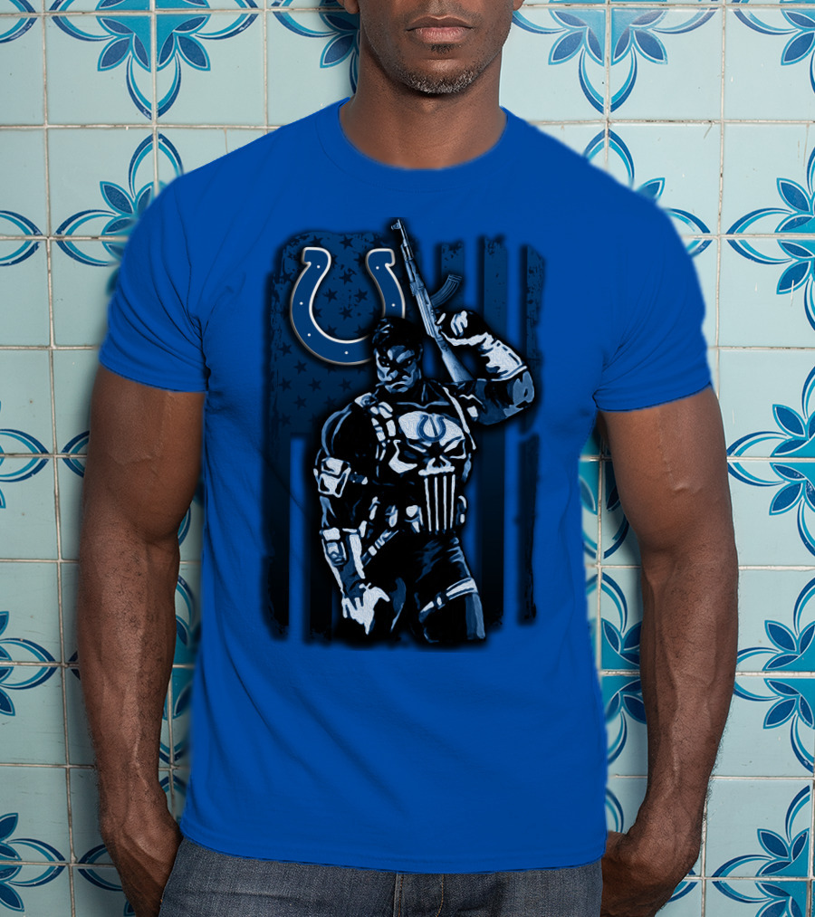 Indianapolis Colts Punisher Nfl Crossover 26 Blue Flag T-Shirt