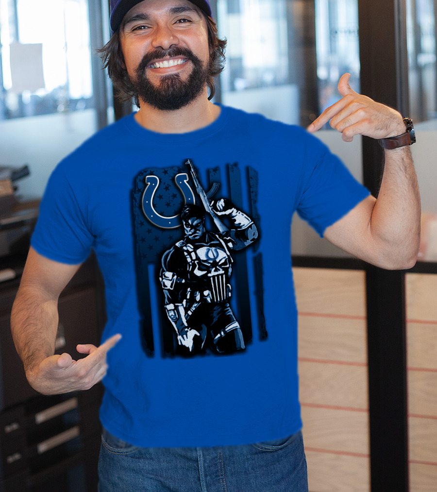 Indianapolis Colts Punisher Nfl Crossover 26 Blue Flag T-Shirt