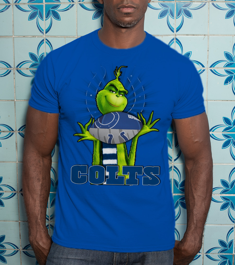 Grinch Holding Indianapolis Colts Football Stadium Background T-Shirt