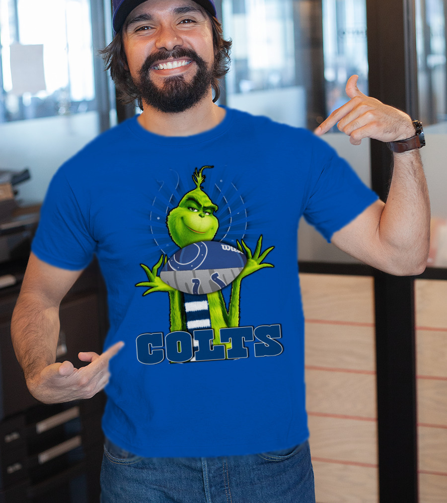Grinch Holding Indianapolis Colts Football Stadium Background T-Shirt