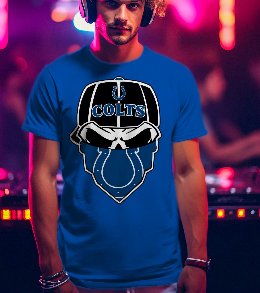 Indianapolis Colts Skull Bandana Helmet T-Shirt