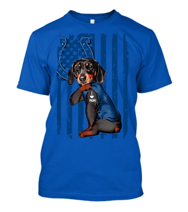 Dachshund I Love Mom Indianapolis Colts American Flag T-Shirt