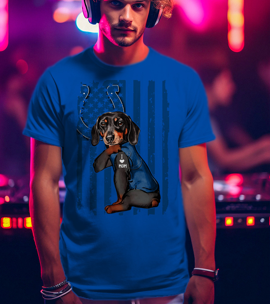Dachshund I Love Mom Indianapolis Colts American Flag T-Shirt