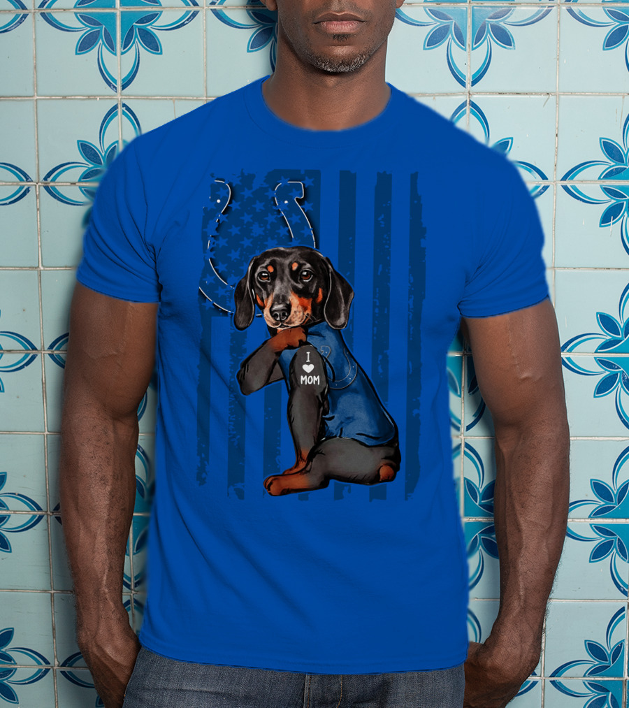 Dachshund I Love Mom Indianapolis Colts American Flag T-Shirt