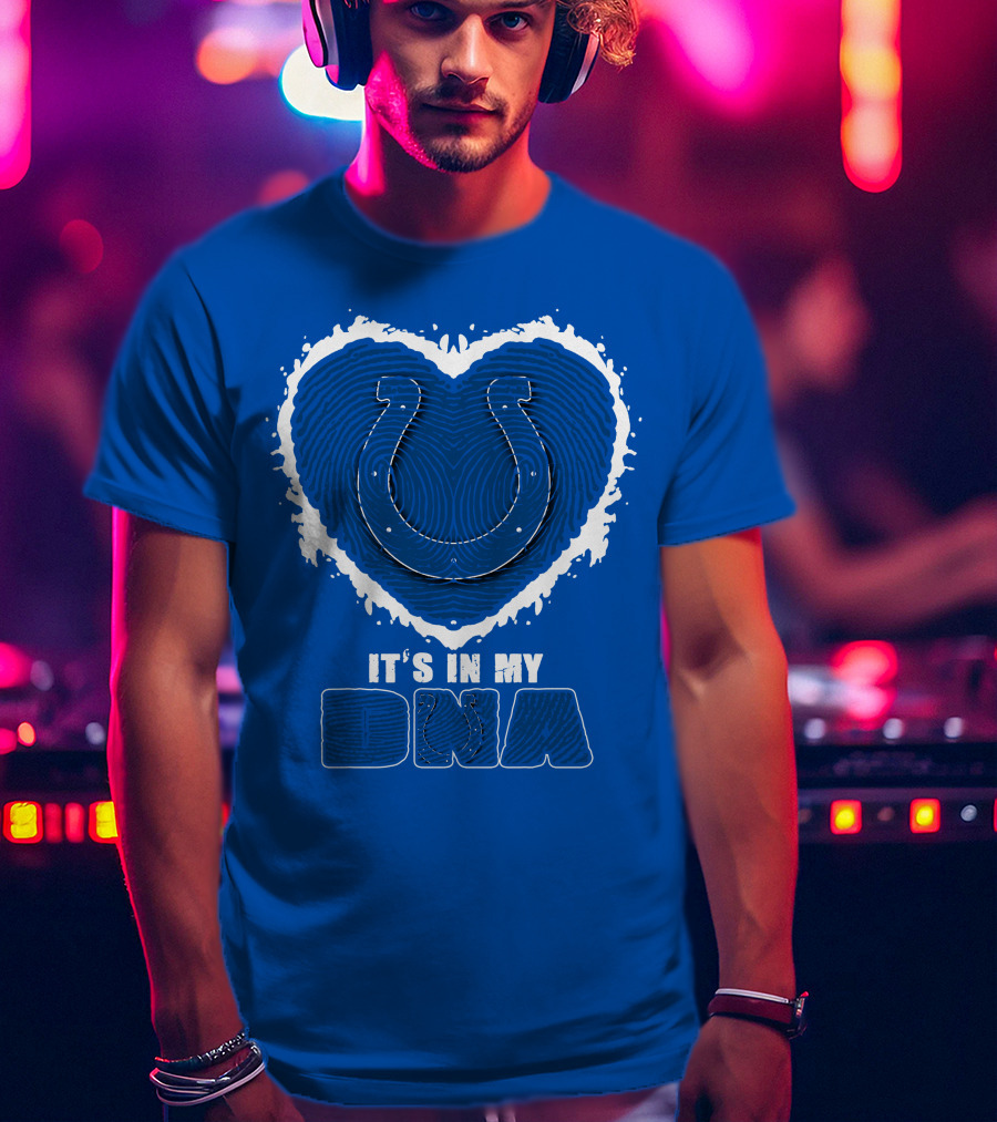 Indianapolis Colts It's In My Dna Heart Horseshoe Fingerprint T-Shirt