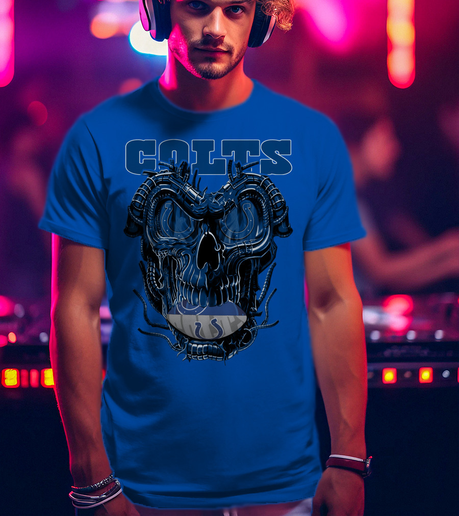 Dragonskull Colts Skull With Indianapolis Horseshoe T-Shirt
