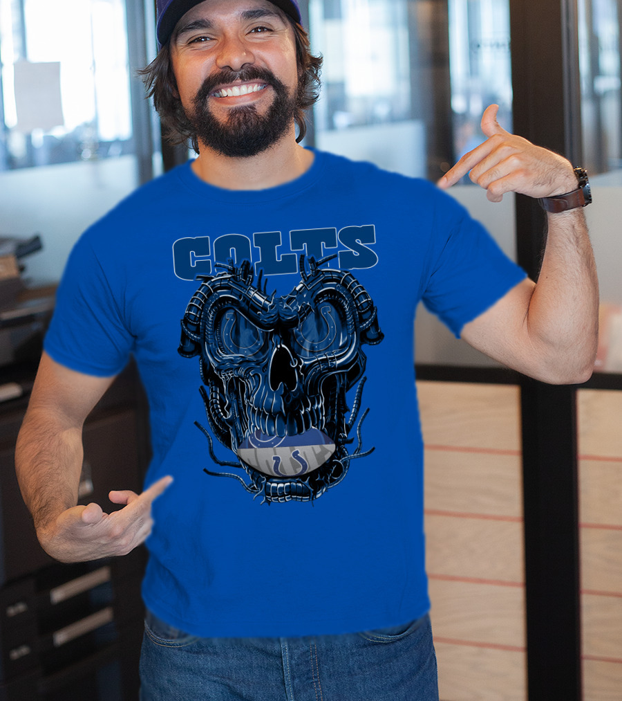Dragonskull Colts Skull With Indianapolis Horseshoe T-Shirt