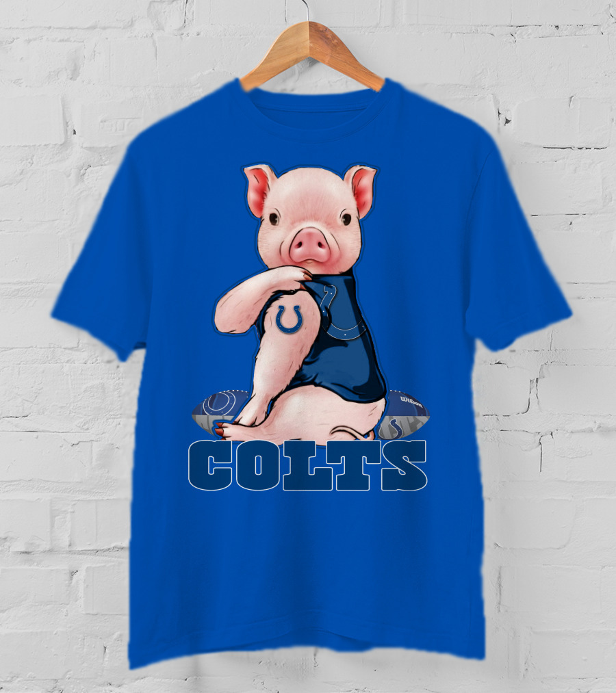 Pig Wearing Indianapolis Colts Jersey With Football T-Shirt
