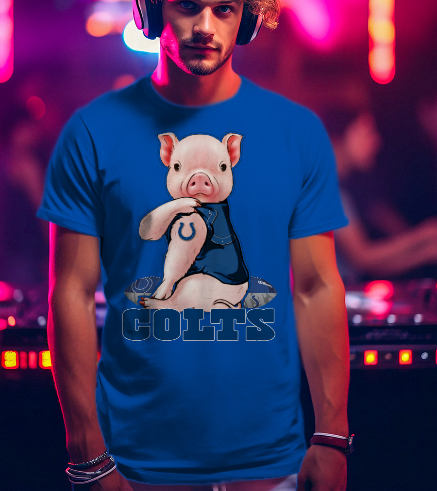 Pig Wearing Indianapolis Colts Jersey With Football T-Shirt