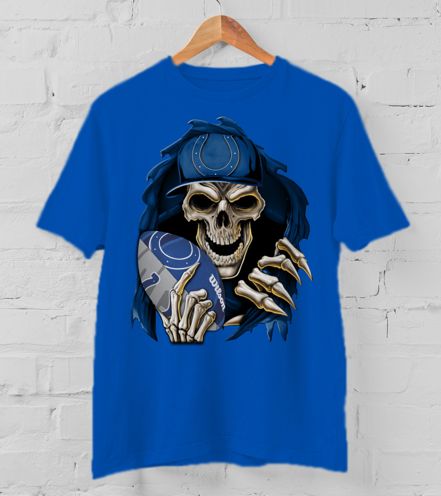 Skullbong Indianapolis Colts Skeleton Holding Football T-Shirt