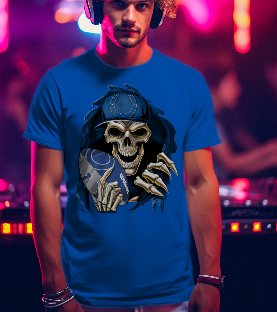 Skullbong Indianapolis Colts Skeleton Holding Football T-Shirt