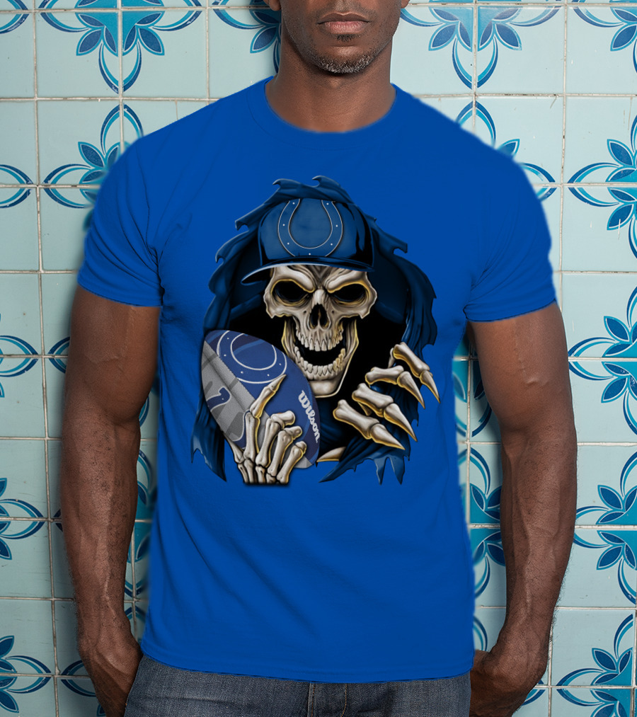 Skullbong Indianapolis Colts Skeleton Holding Football T-Shirt