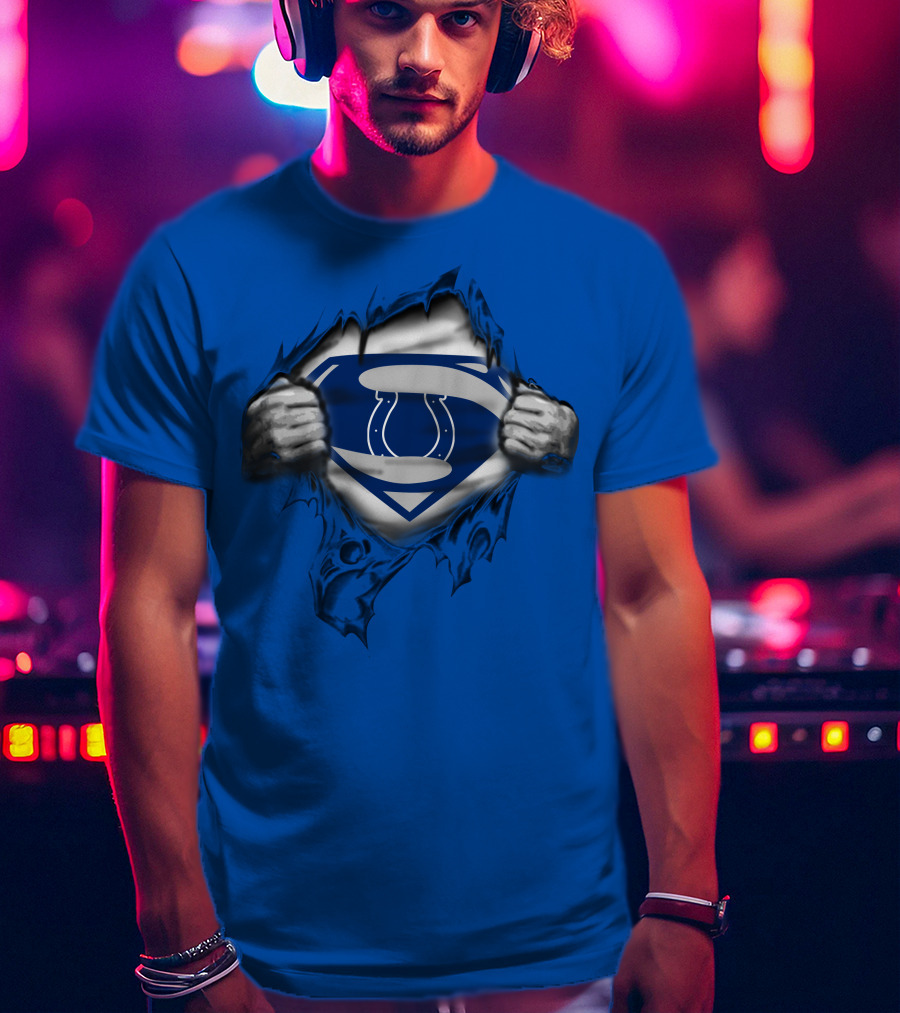Superman Style Indianapolis Colts 70 Logo Burst T-Shirt