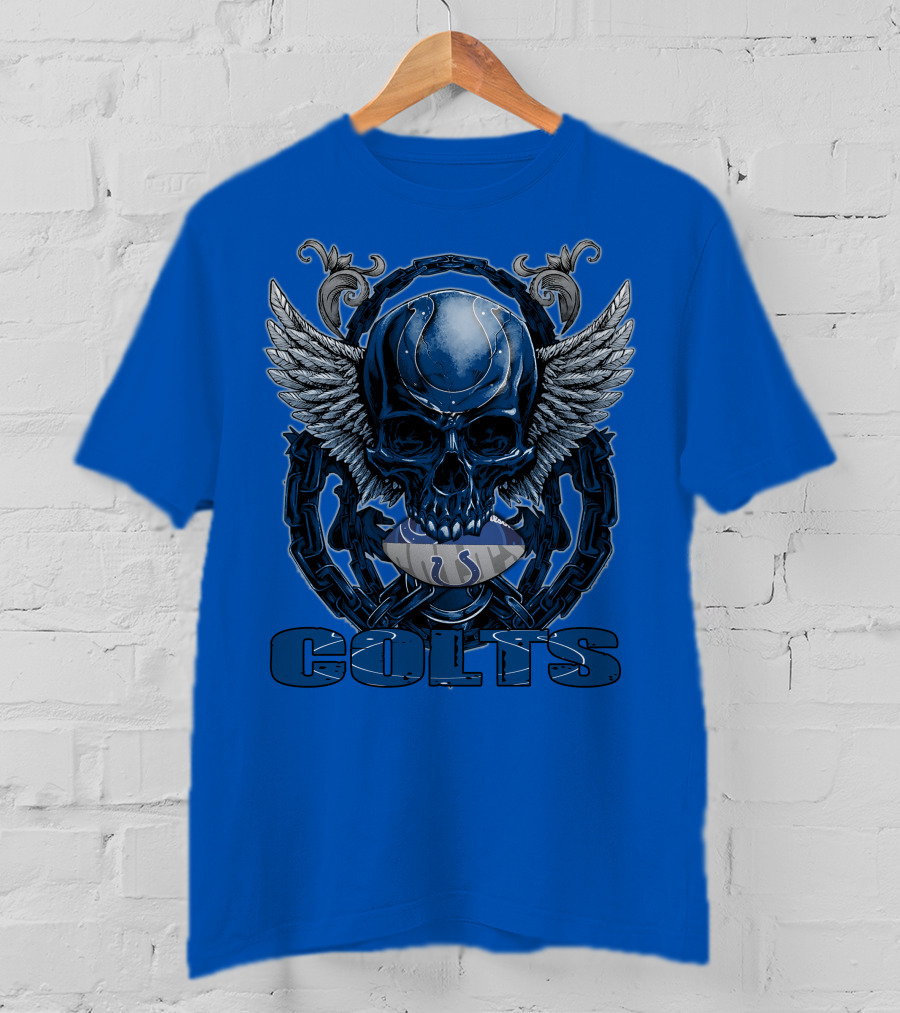 Colts Skullfb Winged Blue Skull Design For Indianapolis Colts Fans T-Shirt
