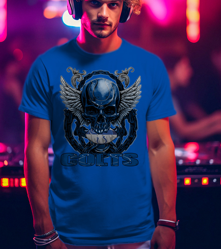 Colts Skullfb Winged Blue Skull Design For Indianapolis Colts Fans T-Shirt