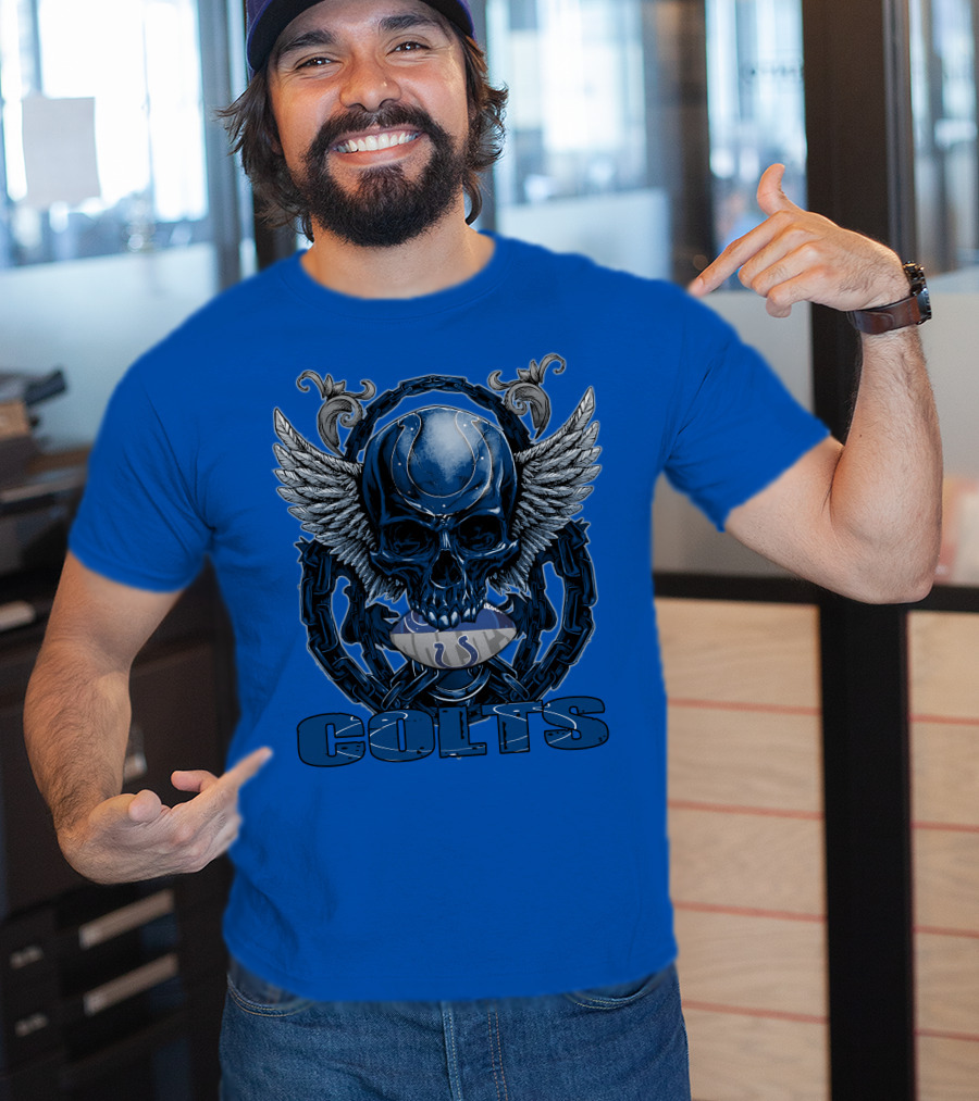 Colts Skullfb Winged Blue Skull Design For Indianapolis Colts Fans T-Shirt