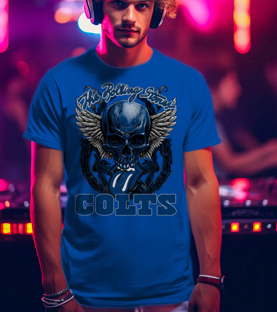The Rolling Stones Colts Logo Skull Winged Chain T-Shirt