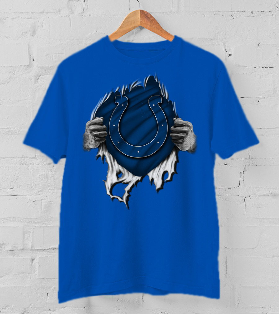 Torn Indianapolis Colts Logo With Ripping Hands T-Shirt
