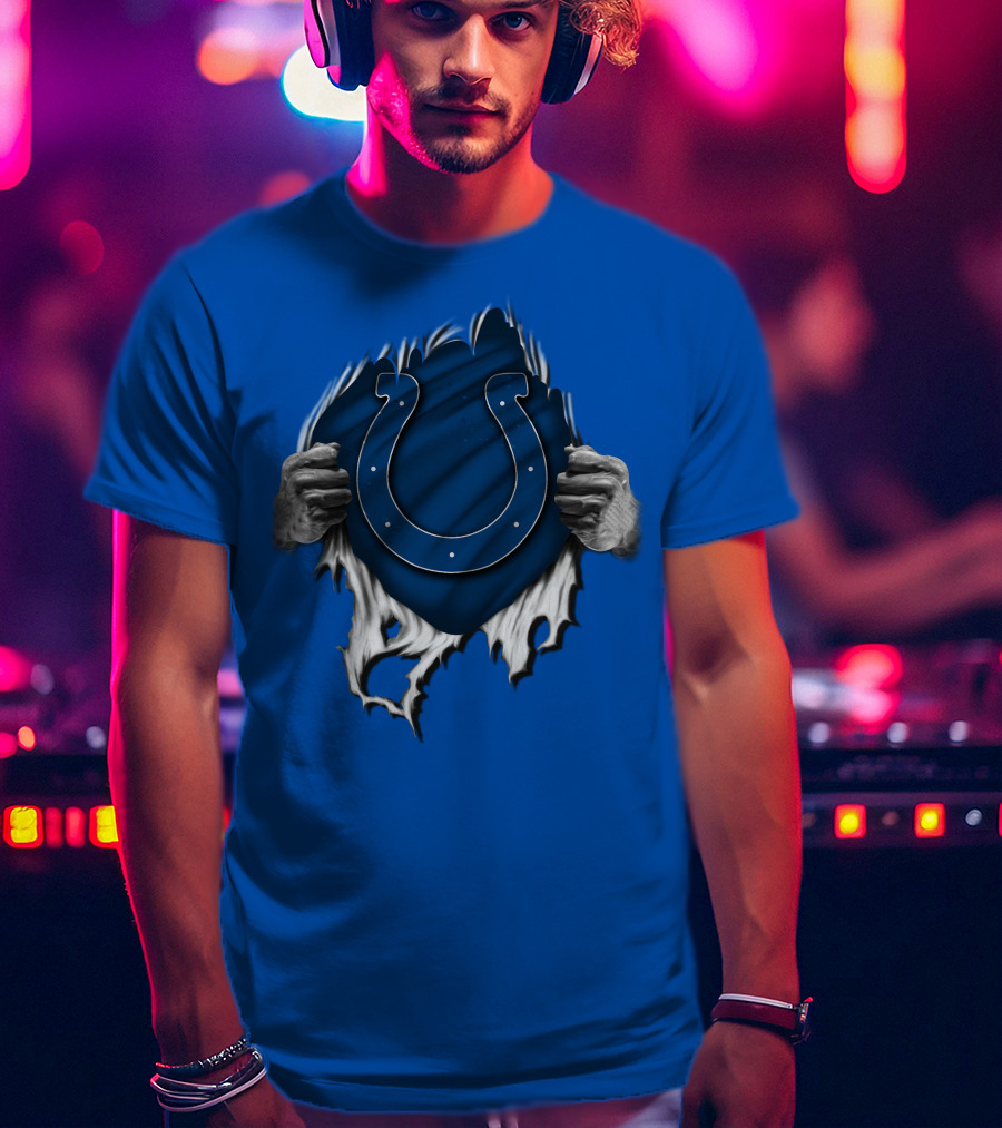 Torn Indianapolis Colts Logo With Ripping Hands T-Shirt