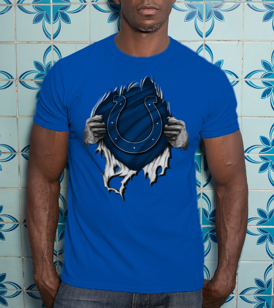 Torn Indianapolis Colts Logo With Ripping Hands T-Shirt