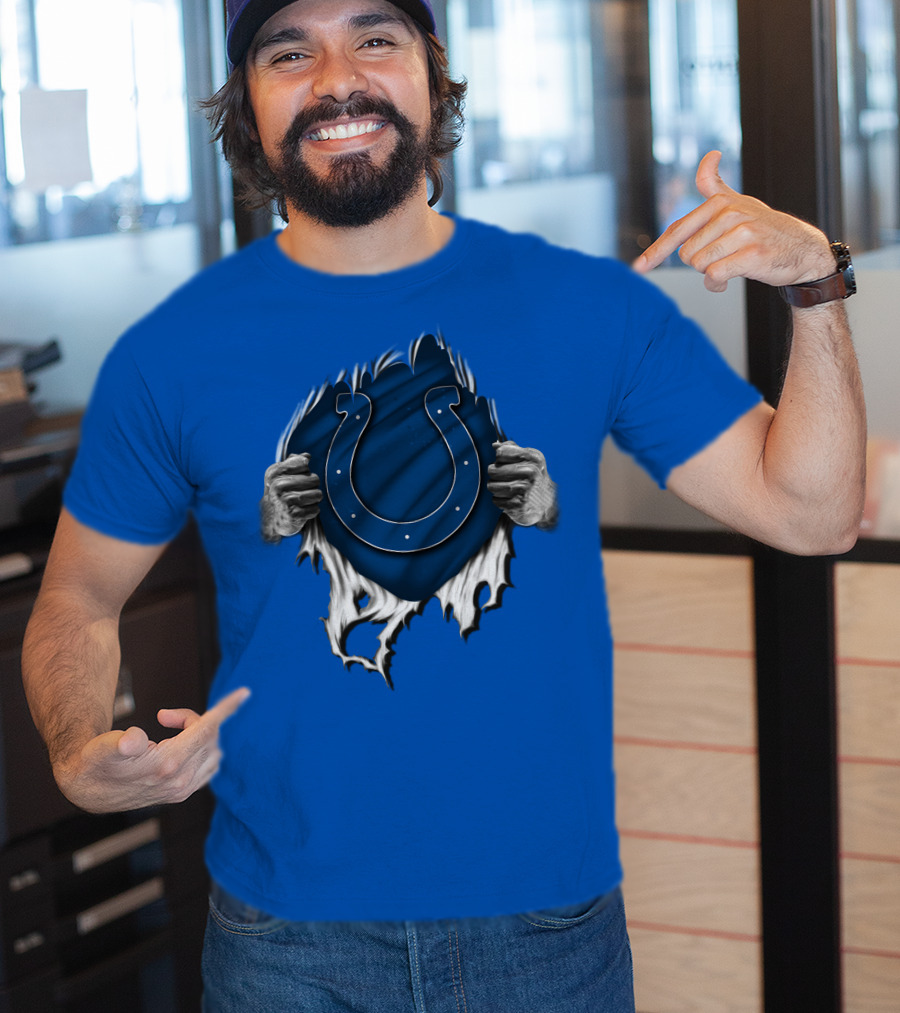 Torn Indianapolis Colts Logo With Ripping Hands T-Shirt