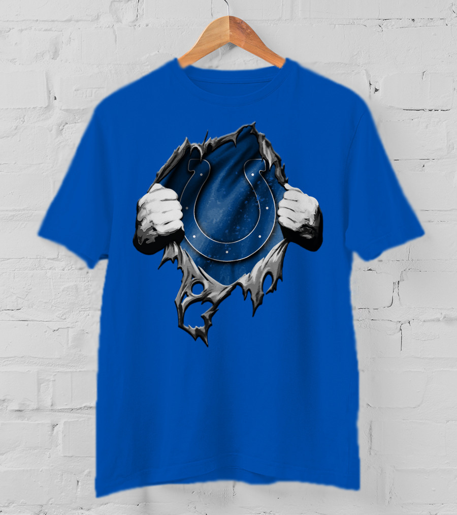 Torn Indianapolis Colts Horseshoe Logo Rip Through T-Shirt