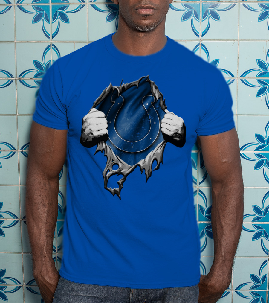 Torn Indianapolis Colts Horseshoe Logo Rip Through T-Shirt