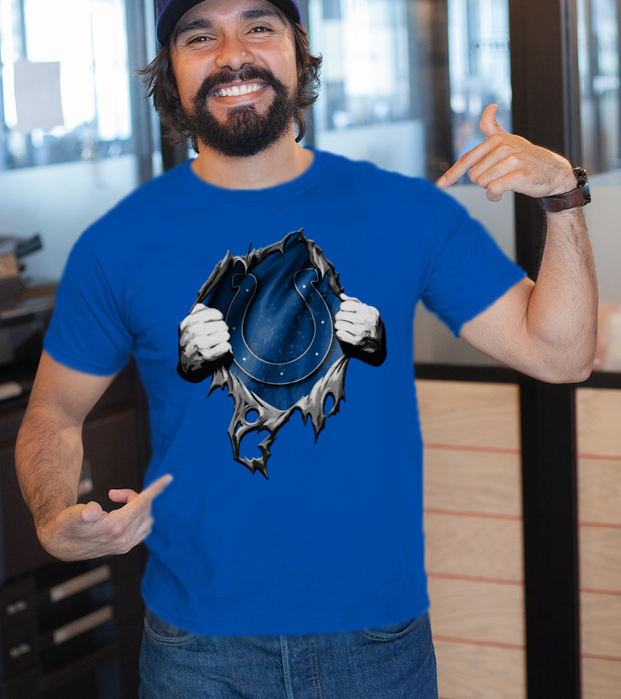 Torn Indianapolis Colts Horseshoe Logo Rip Through T-Shirt